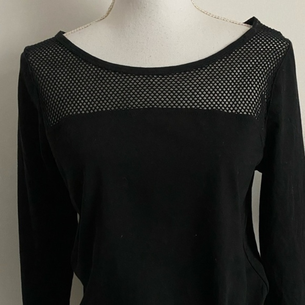 Fabletics Solid Black Long Sleeve Mesh Neck Cutou… - image 2